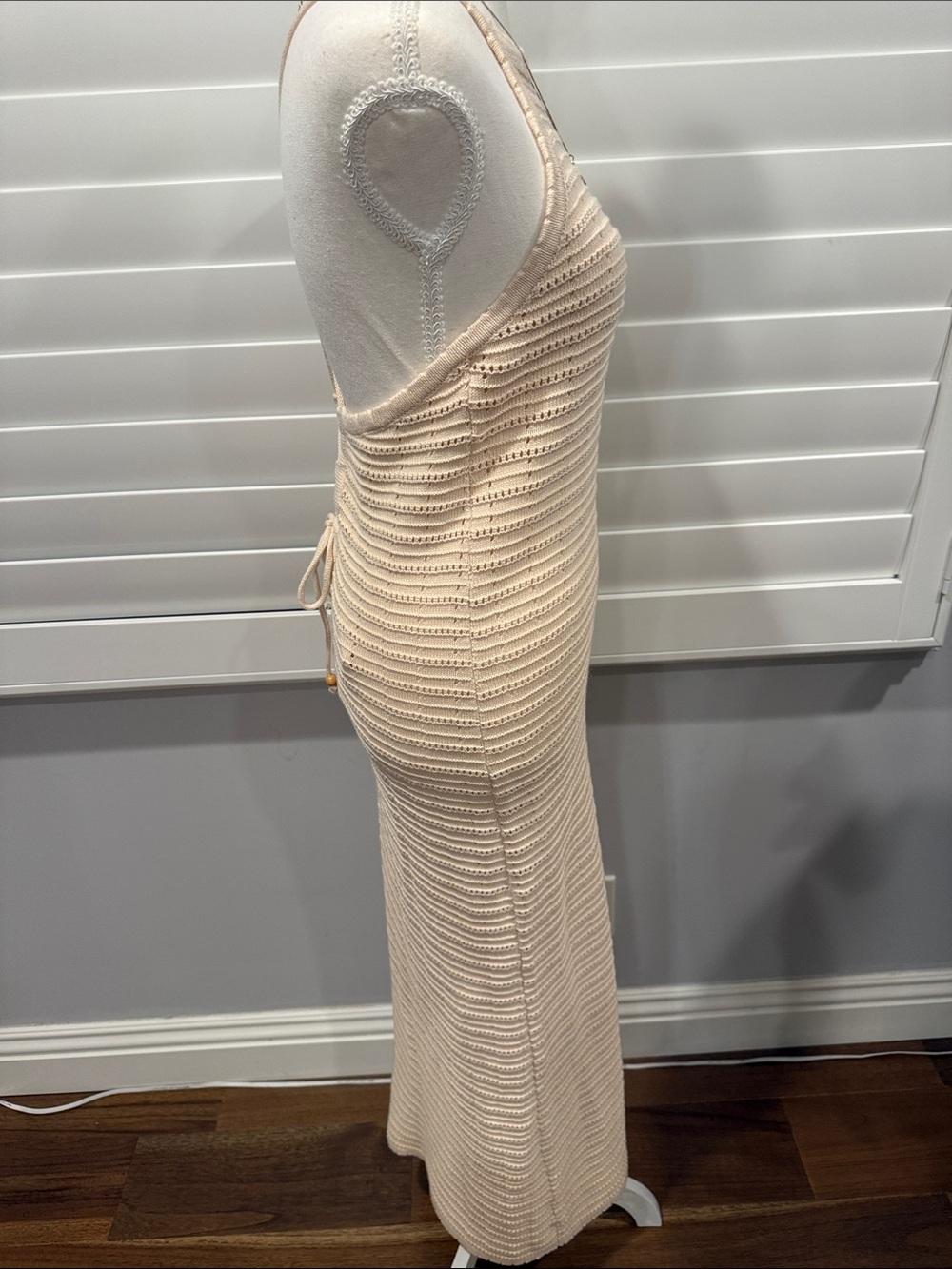 NWT Cream Crochet Halter Maxi Dress with Sleek Silhouette - Picture 3 of 6